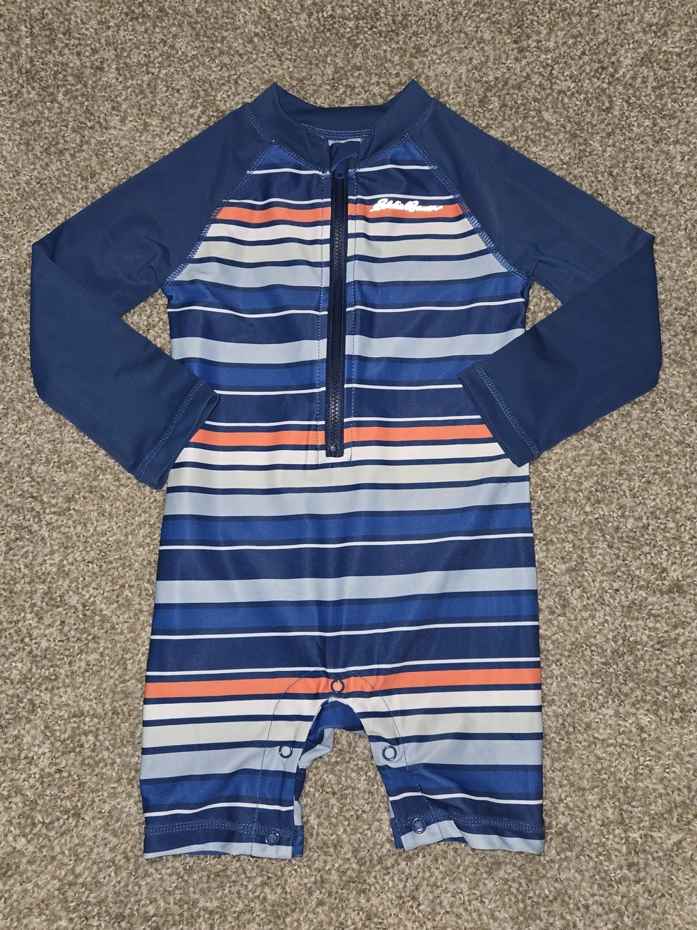 Eddie Bauer Navy, Light Blue & Orange Striped Long-Sleeve Rashguard Romper